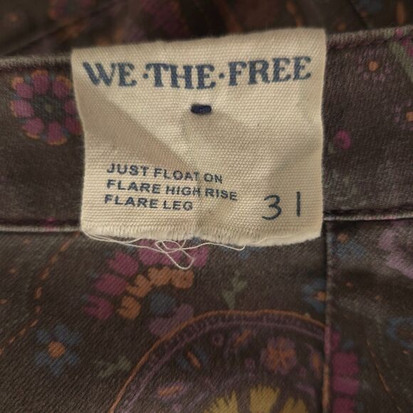 Free People We The Free Just Float On Printed Flare Jeans sz 31 Chocolate Combo - Picture 11 of 15
